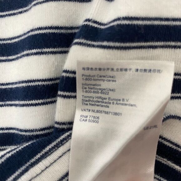 Tommy Hilfiger Shirt Teens Large Blue/White Striped Long Sleeve V Neck Pullover - Picture 9 of 16
